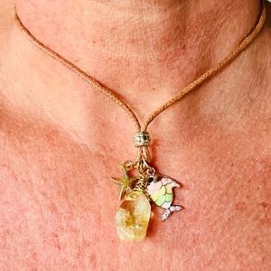 Citrine, Gold plated Starfish and Cute Colorful Fish Pendant Necklace